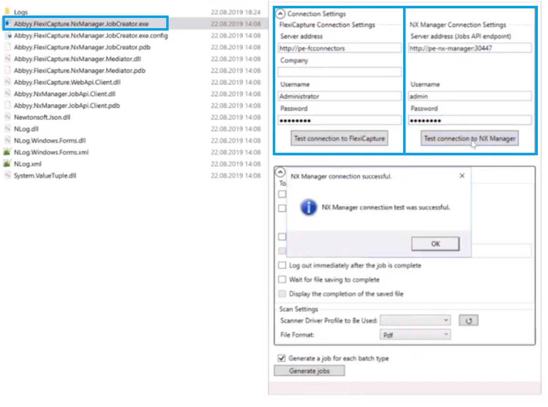 Uruchom narzędzie JobCreator i określ ustawienia połączenia